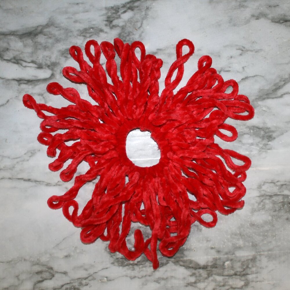 HAND CRAFTED Hair Scrunchie Crochet Chenille Velvet Oversized Fringe Red - Picture 4 of 13